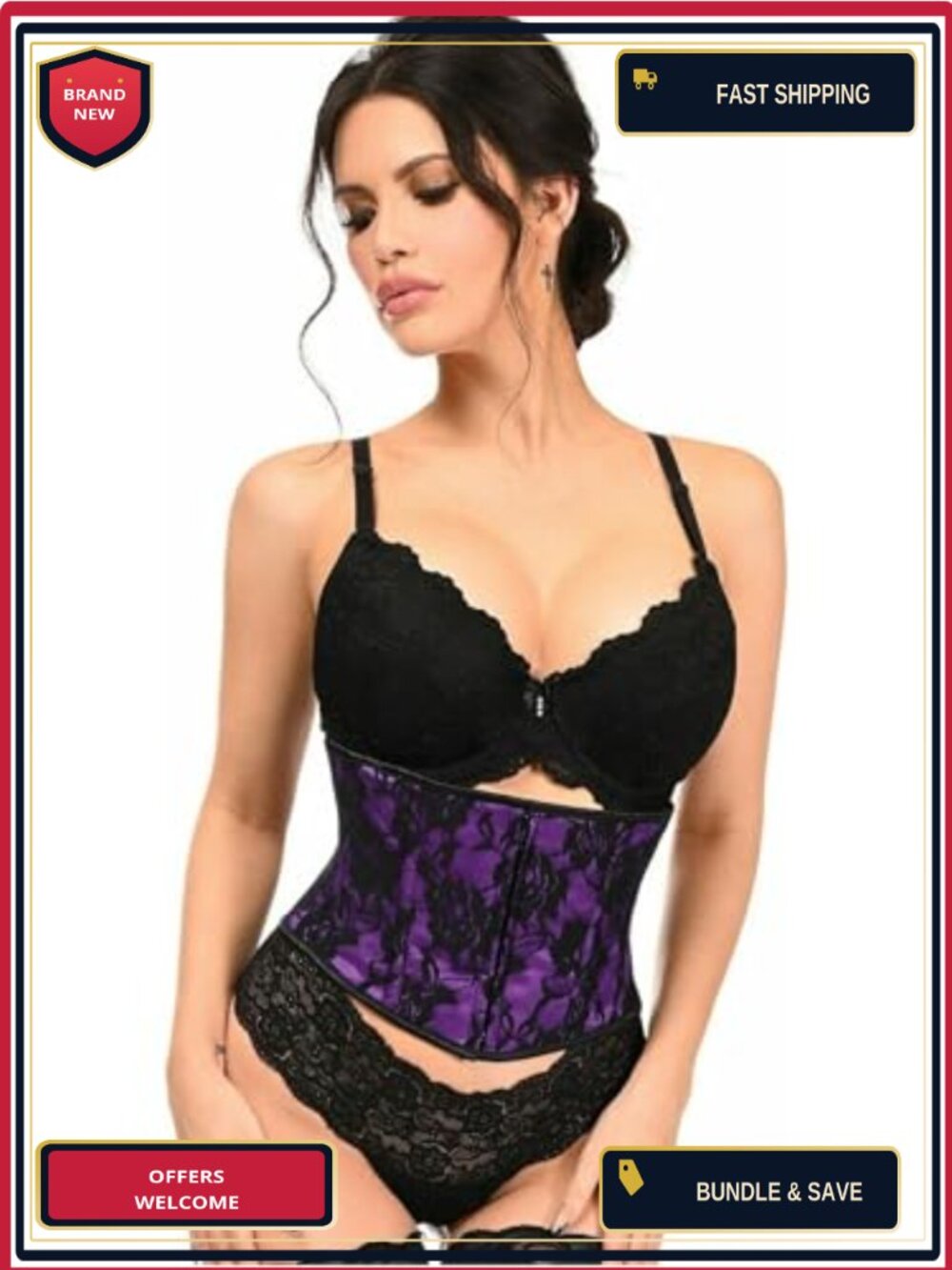 Polyester Mini Cincher Corset Front Zip Lace-Up Back